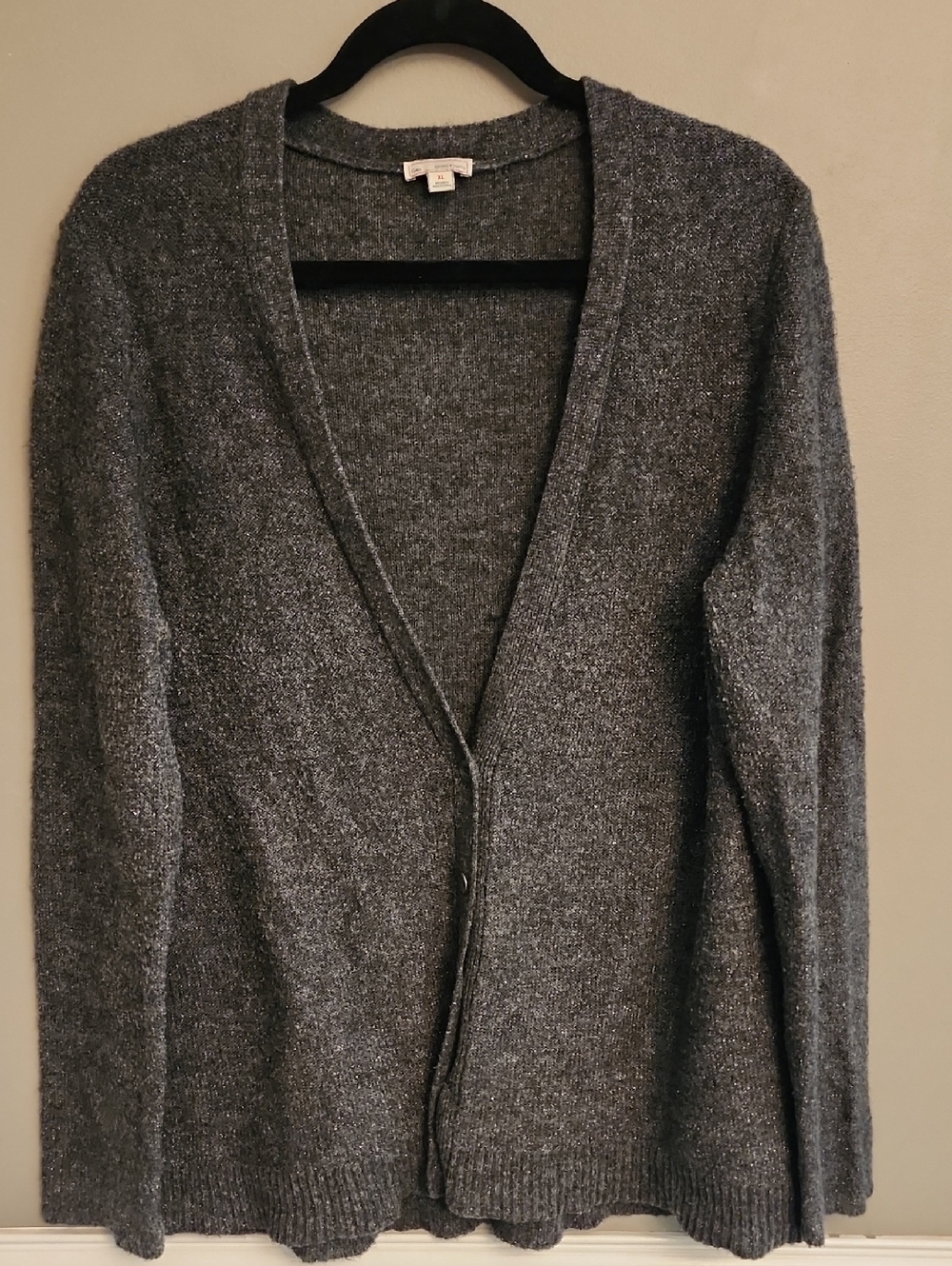 GAP Women's Charcoal Gray Open V-Neck Cardigan With Slight Silver Accents